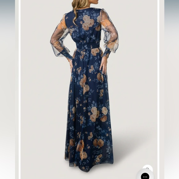 Baltic Born Layla Tulle Maxi Dress Blue + Golden Floral 2XL Long Sleeve New - Picture 2 of 9